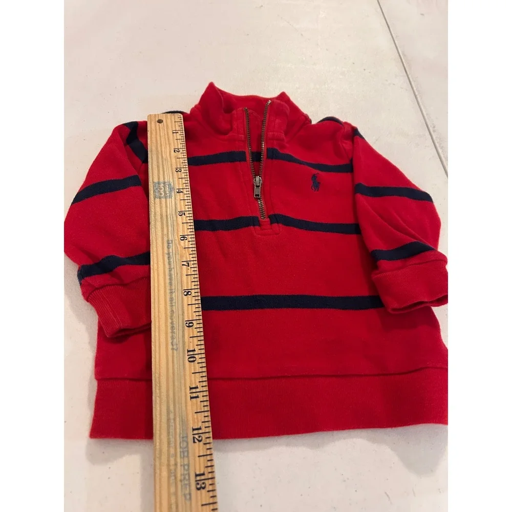 Ralph Lauren Baby Boy Red Navy Blue Striped Quarter Zip Pullover Sweatshirt 12M